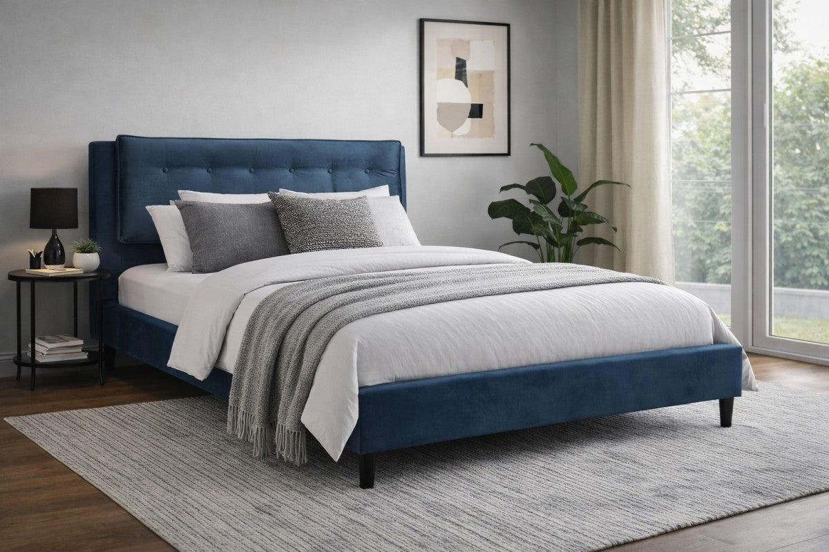 Tufted Upholstered Queen Platform Bed - Teal - Open Box