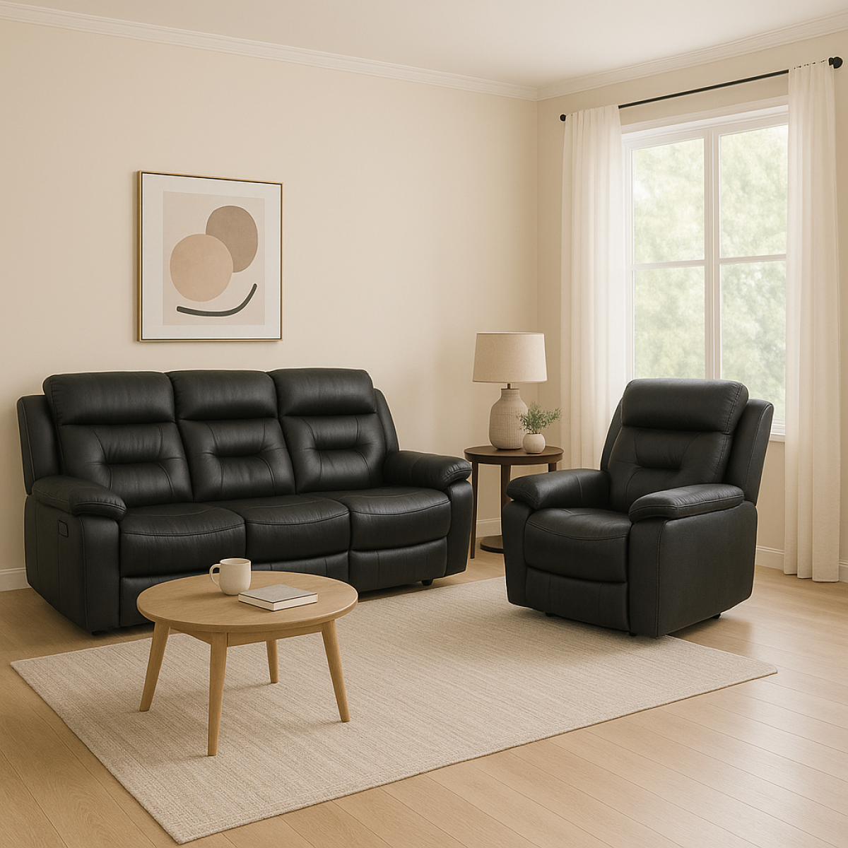 Nelson Leather Power Recliner - Black - Open Box