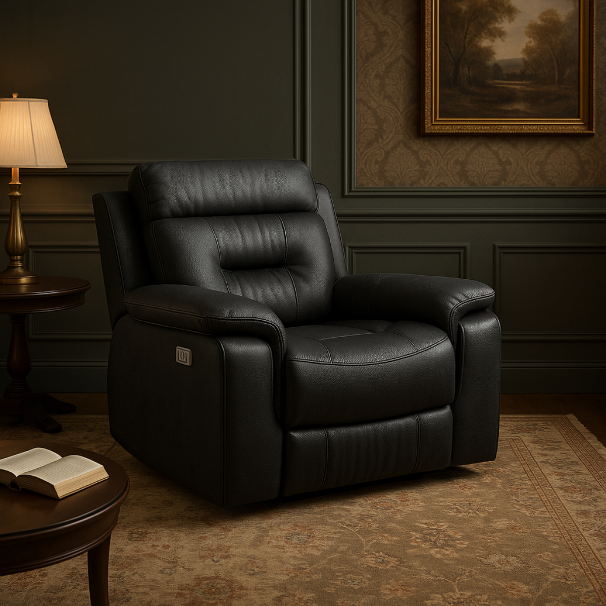 Nelson Leather Power Recliner - Black - Open Box